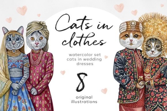 16 Cats in Wedding Dresses Illustration: Whimsical Design Assets