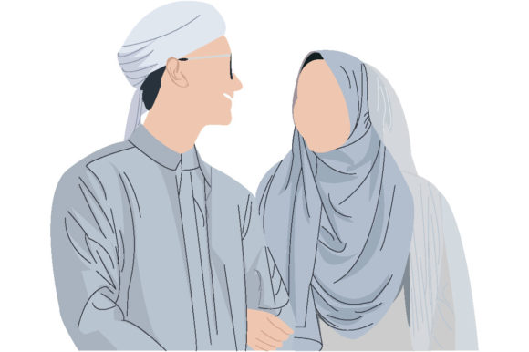 Elegant Gray Muslim Couple's Wedding Design Assets