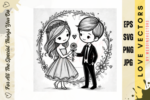 Elegant Line Art of Wedding and Love: C3096