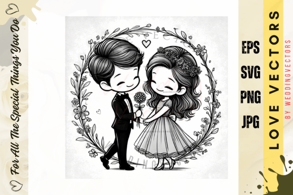 Elevate Projects with Wedding Couple and Love Vectors - C3140