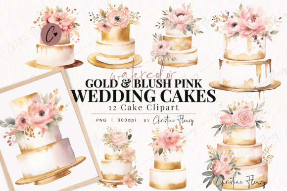Watercolor Gold Blush Wedding Cakes PNG: Your Design Secret Weapon