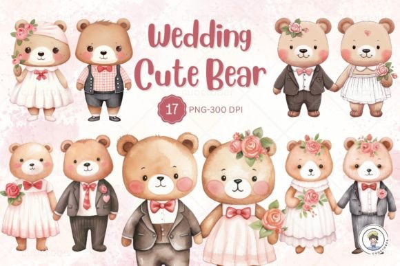 Watercolor Wedding Couple Bear Clipart: A Charming Design Asset