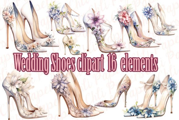 Wedding Boho Shoes Clipart: Floral Design Assets