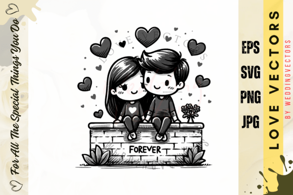 Wedding Couple and Love Vectors - C3073: A Fine Line Illustration for Elegant Designs