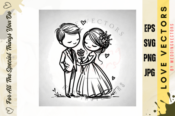 Wedding Couple and Love Vectors - C308: A Touch of Hand-Drawn Charm