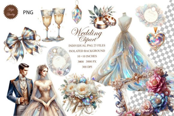 Wedding Love Clipart PNG Set: 25 Elements for Elegant Design