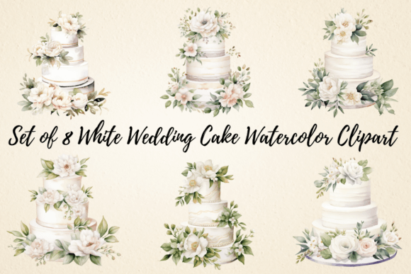White Wedding Cake Watercolor Clipart: Elegant Design Assets